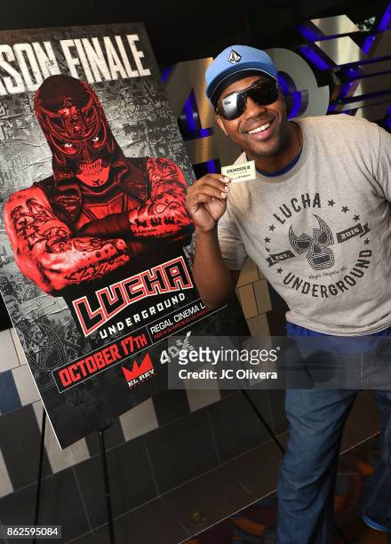 American professional wrestler Famous B attends El Rey Network's "Lucha Underground" Season 3 Finale 4DX Screening at Regal LA Live Stadium 14 on...
