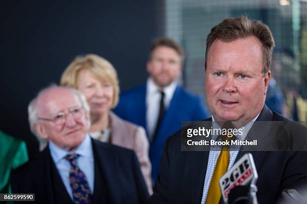 Irish President Michael higgins with ARU Chief Bill Pulver at Rugby Union HQ in Moore Park on October 18, 2017 in Sydney, Australia. The ARU...