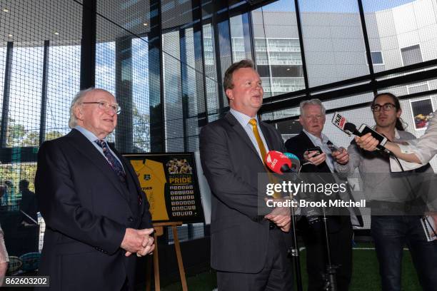 Irish President Michael Higgins with ARU Chief Bill Pulver at Rugby Union HQ in Moore Park on October 18, 2017 in Sydney, Australia. The ARU...