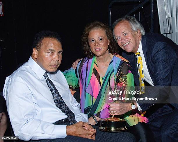 Muhammad Ali, Lonnie Ali and Dick Ebersol attend the 30th annual Sports Emmy awards at Frederick P. Rose Hall on April 27, 2009 in New York City.