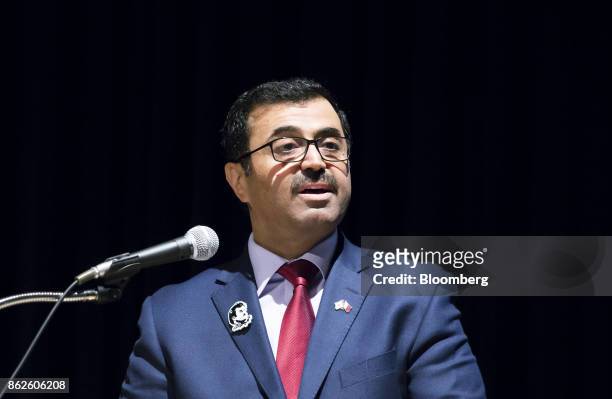 Mohammed Bin Saleh Al-Sada, Qatar's minister of energy and industry, speaks during the LNG Producer-Consumer Conference 2017 in Tokyo, Japan, on...