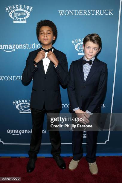 Actors Jaden Michael and Oakes Fegley attend the premiere of Roadside Attractions' "Wonderstruck" at Los Angeles Theatre on October 17, 2017 in Los...