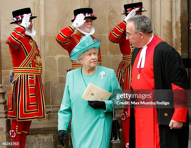 Queen Elizabeth II and The Very Reverend Dr John Hall, Dean of Westminster Abbey, attend a commemoration service for 500th Anniversary of the death...