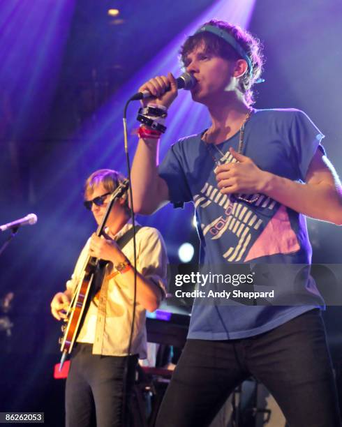 Brian White and Ben Grubin of Hockey performs on stage at the Roundhouse as part of the Camden Crawl on April 24, 2009 in London, England.