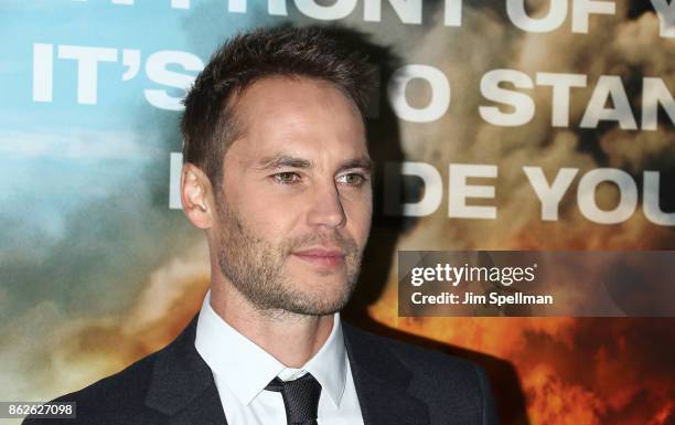 Actor Taylor Kitsch attends the "Only The Brave" New York screening at iPic Theater on October 17, 2017 in New York City.