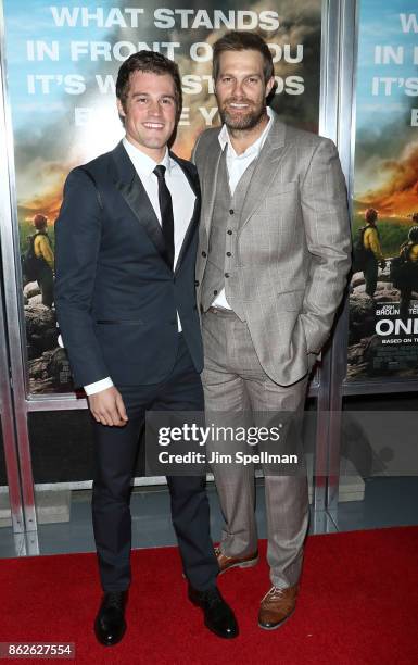Actors Jake Picking and Geoff Stults attend the "Only The Brave" New York screening at iPic Theater on October 17, 2017 in New York City.