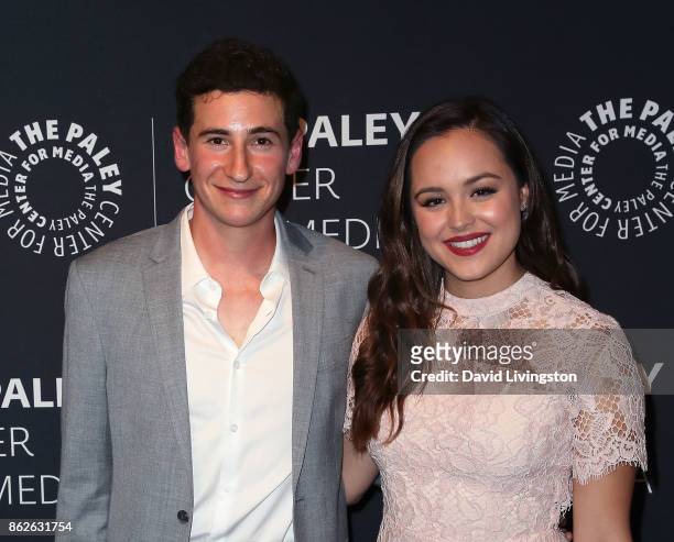 Actors Sam Lerner and Hayley Orrantia attend "The Goldbergs" 100th episode celebration at The Paley Center for Media on October 17, 2017 in Beverly...