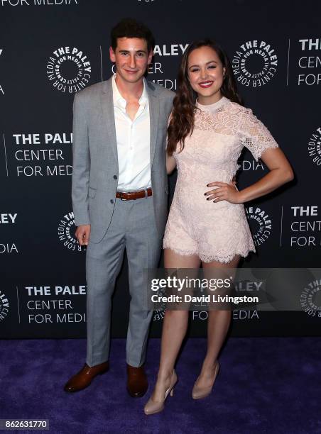 Actors Sam Lerner and Hayley Orrantia attend "The Goldbergs" 100th episode celebration at The Paley Center for Media on October 17, 2017 in Beverly...