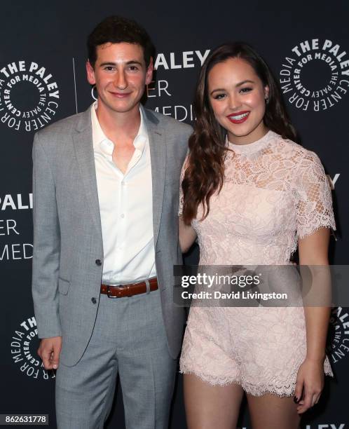 Actors Sam Lerner and Hayley Orrantia attend "The Goldbergs" 100th episode celebration at The Paley Center for Media on October 17, 2017 in Beverly...