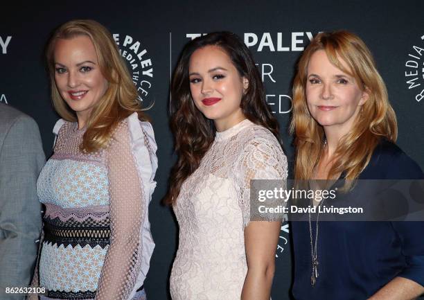 Actresses Wendi McLendon-Covey and Hayley Orrantia and actress/director Lea Thompson attend "The Goldbergs" 100th episode celebration at The Paley...