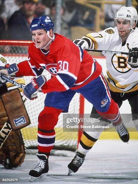 Chris Nilan of the Montreal Canadiens skates against the Boston Bruins at Boston Garden.