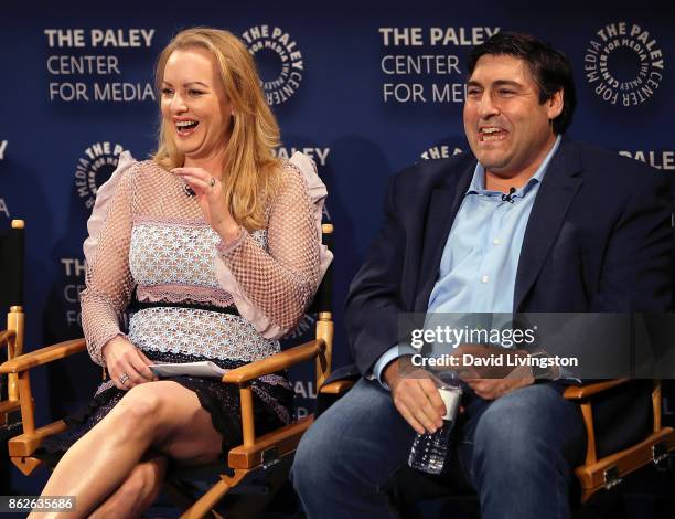 Actress Wendi McLendon-Covey and executive producer Adam F. Goldberg attend "The Goldbergs" 100th episode celebration at The Paley Center for Media...