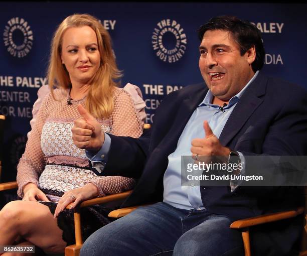 Actress Wendi McLendon-Covey and executive producer Adam F. Goldberg attend "The Goldbergs" 100th episode celebration at The Paley Center for Media...