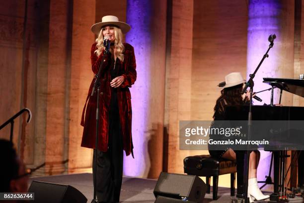The Sisterhood«s Ruby Stewart performing during the Skin Cancer Foundation's Champions for Change Gala at Cipriani 25 Broadway on October 17, 2017 in...