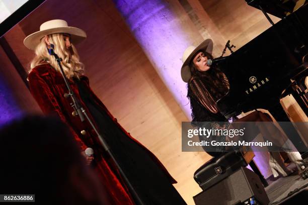 The Sisterhood-Ruby Stewart and Alyssa Bonagura performing during the Skin Cancer Foundation's Champions for Change Gala at Cipriani 25 Broadway on...