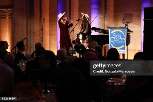 The Sisterhood-Ruby Stewart and Alyssa Bonagura performing during the Skin Cancer Foundation's Champions for Change Gala at Cipriani 25 Broadway on...