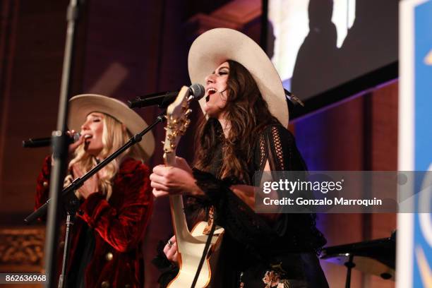 The Sisterhood-Ruby Stewart and Alyssa Bonagura performing during the Skin Cancer Foundation's Champions for Change Gala at Cipriani 25 Broadway on...