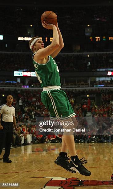 Brian Scalabrine of the Boston Celtics puts up a shot against the Chicago Bulls in Game Four of the Eastern Conference Quarterfinals during the 2009...