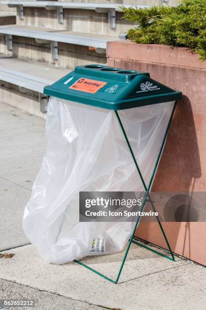 Detailed view of a recycling container before a game between the Ohio Bobcats and the Bowling Green Falcons on October 14th, 2017 at Doyt Perry...