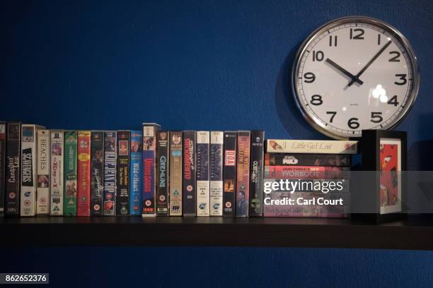 Cassettes are displayed in the 'Eighties Room' of the IKEA house on October 17, 2017 in London, England. The room is in the 'IKEA House Party' which...