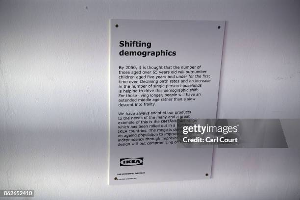 An information label is displayed in the 'Future Room' of the IKEA house on October 17, 2017 in London, England. The room is in the 'IKEA House...