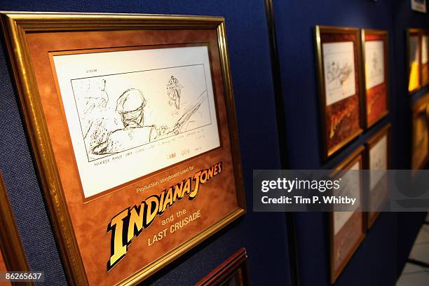 Storyboard drawing used in the making of the Indiana Jones series of films on display at The Charity Screening of "Raiders Of The Lost Ark - The...
