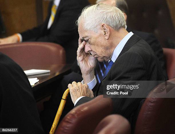 Anthony Marshall, son of late philanthropist Brooke Astor, is seen in Manhattan Supreme Court today where the defense made opening arguments April...