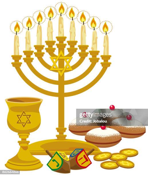happy hanukkah elements - jewish heritage month stock illustrations