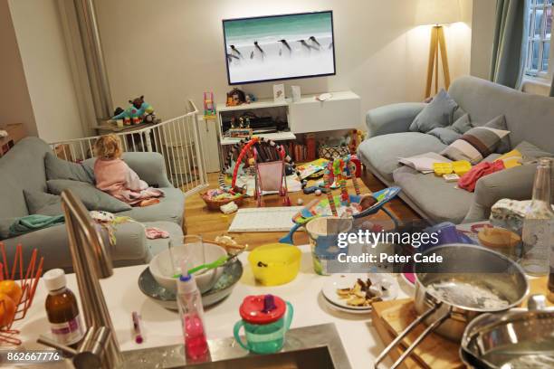 messy family home - messy living room stock pictures, royalty-free photos & images
