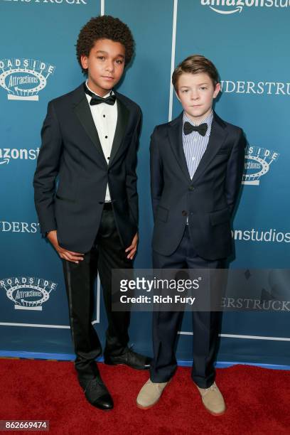 Actors Jaden Michael and Oakes Fegley attend the premiere of Roadside Attractions' "Wonderstruck" at the Los Angeles Theatre on October 17, 2017 in...