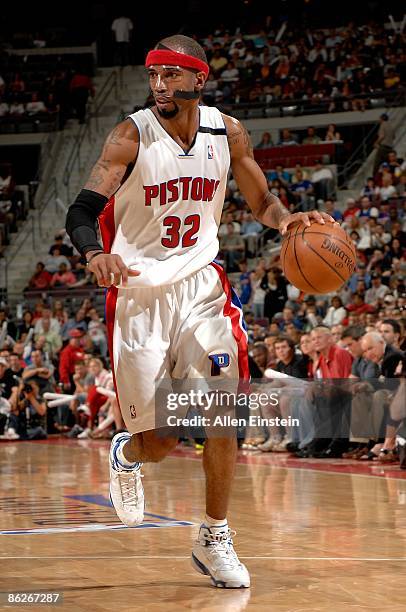 Richard Hamilton of the Detroit Pistons drives to the basket in Game Three of the Eastern Conference Quarterfinals against the Cleveland Cavaliers...