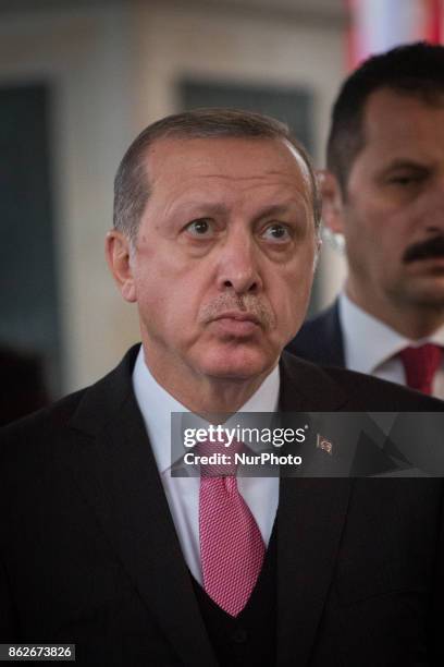 President of Turkey Recep Tayyip Erdogan during his visit in Poland lay flowers at Tomb of the Unknown Soldier in Warsaw, Poland on 17 October 2017