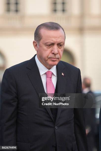 President of Turkey Recep Tayyip Erdogan during his visit in Poland lay flowers at Tomb of the Unknown Soldier in Warsaw, Poland on 17 October 2017