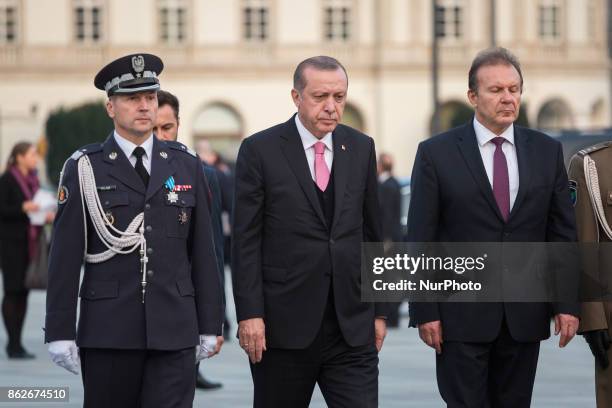 President of Turkey Recep Tayyip Erdogan during his visit in Poland lay flowers at Tomb of the Unknown Soldier in Warsaw, Poland on 17 October 2017