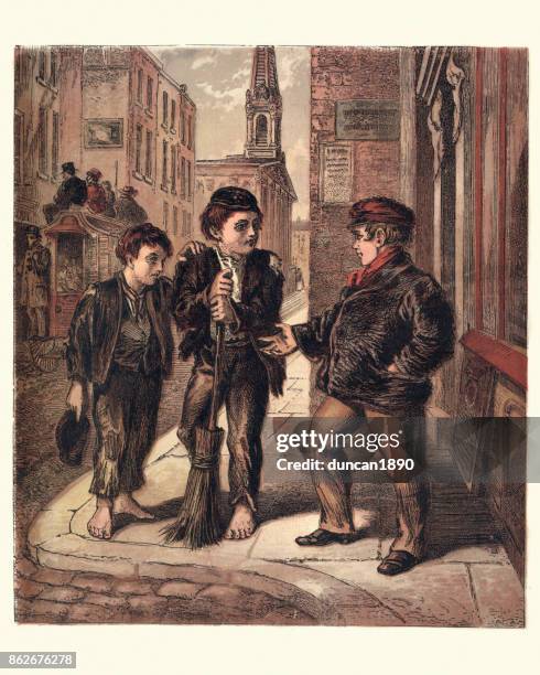 poor london street children, 1870 - victorian orphan stock illustrations