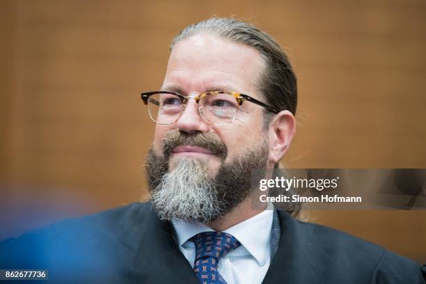 Robert Kain, lawyer of Daniel M., looks on ahead of his client's trial on charges of spying for the Swiss government on October 18, 2017 in...