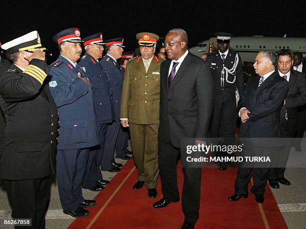 Libyan Prime Minister al-Baghdadi Ali al-Mahmoudi accompanies Vice President of the Republic of Ghana John Dramani Mahama upon his arrival as...