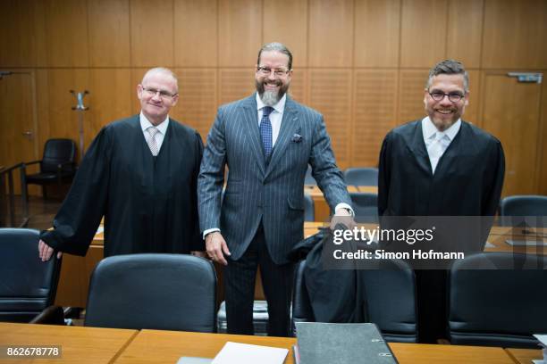 Hannes Linke, Robert Kain and Prof. Dr. Thomas Koblenzer, lawyers of Daniel M., look on ahead of their client's trial on charges of spying for the...