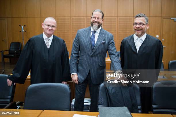 Hannes Linke, Robert Kain and Prof. Dr. Thomas Koblenzer, lawyers of Daniel M., look on ahead of their client's trial on charges of spying for the...