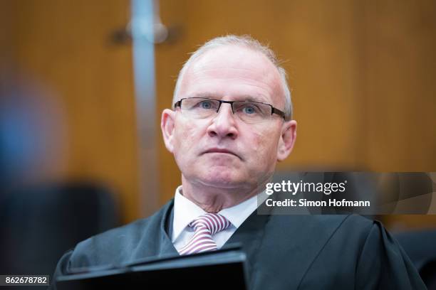 Hannes Linke, lawyer of Daniel M., looks on ahead of his client's trial on charges of spying for the Swiss government on October 18, 2017 in...