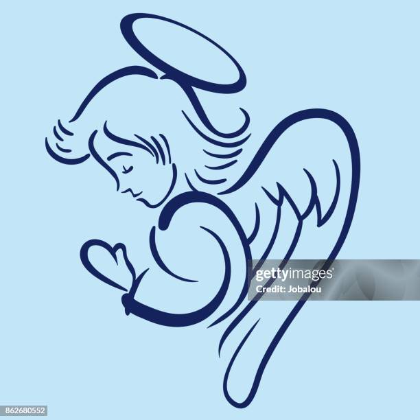 illustrazioni stock, clip art, cartoni animati e icone di tendenza di clipart angelo che prega - battesimo