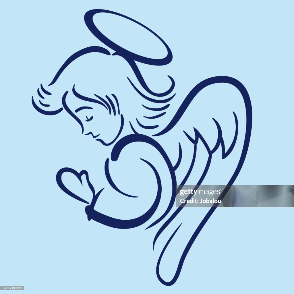Angel Red Line Praying Angel Line Art