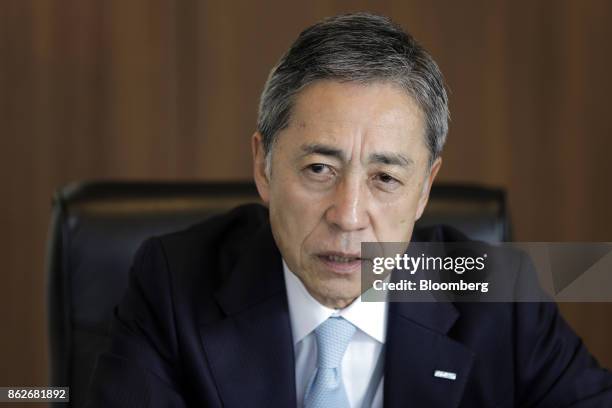 Shinichi Ueno, president and chief executive officer of Asatsu-DK Inc., speaks during an interview in Tokyo, Japan, on Wednesday, Oct. 18, 2017....