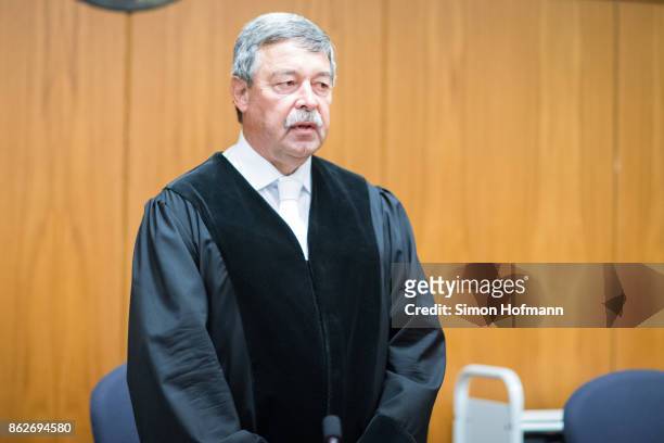 Presiding Judge Josef Bill looks on ahead of the trial of Daniel M. On charges of spying for the Swiss government on October 18, 2017 in Frankfurt,...