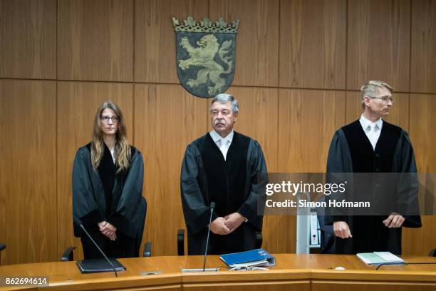 Presiding Judge Josef Bill looks on ahead of the trial of Daniel M. On charges of spying for the Swiss government on October 18, 2017 in Frankfurt,...