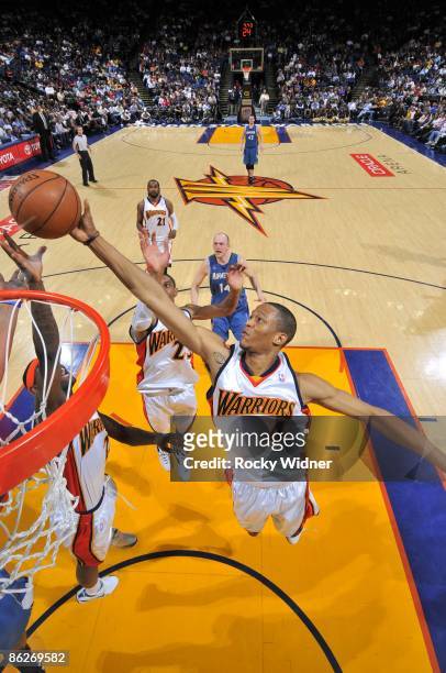 Anthony Randolph of the Golden State Warriors goes up for a rebound during the game against the Minnesota Timberwolves at Oracle Arena on April 8,...