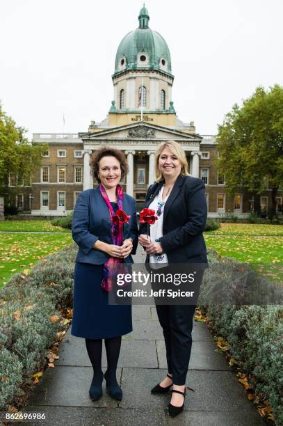 Culture Secretary Karen Bradley with Jenny Waldman announces the final venues chosen to host the iconic poppy Sculptures 'Wave' and 'Weeping Window'...