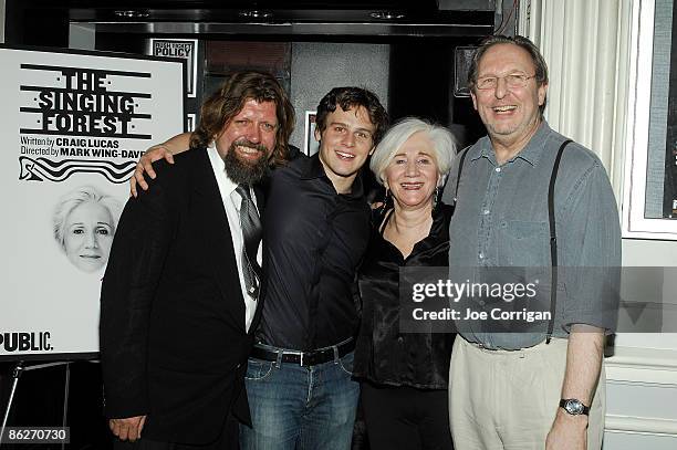 Oskar Eustis, artistic director of New York's Public Theater; actors Jonathan Groff, Olympia Dukakis and director Mark Wing-Davey attend opening...