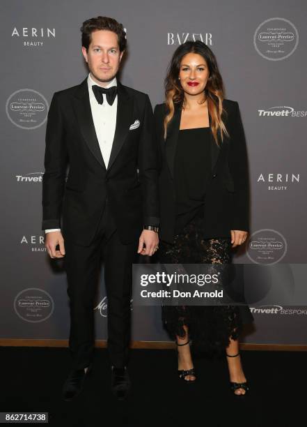 Marc Freeman and Camilla Freeman-Topper arrive ahead of BAZAAR in Bloom at The Ivy on October 18, 2017 in Sydney, Australia.