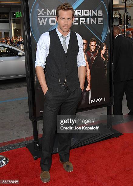 Actor Ryan Reynolds arrives at the Los Angeles Industry Screening "Xmen Origins: Wolverine" at Grauman's Chinese Theater on April 28, 2009 in...